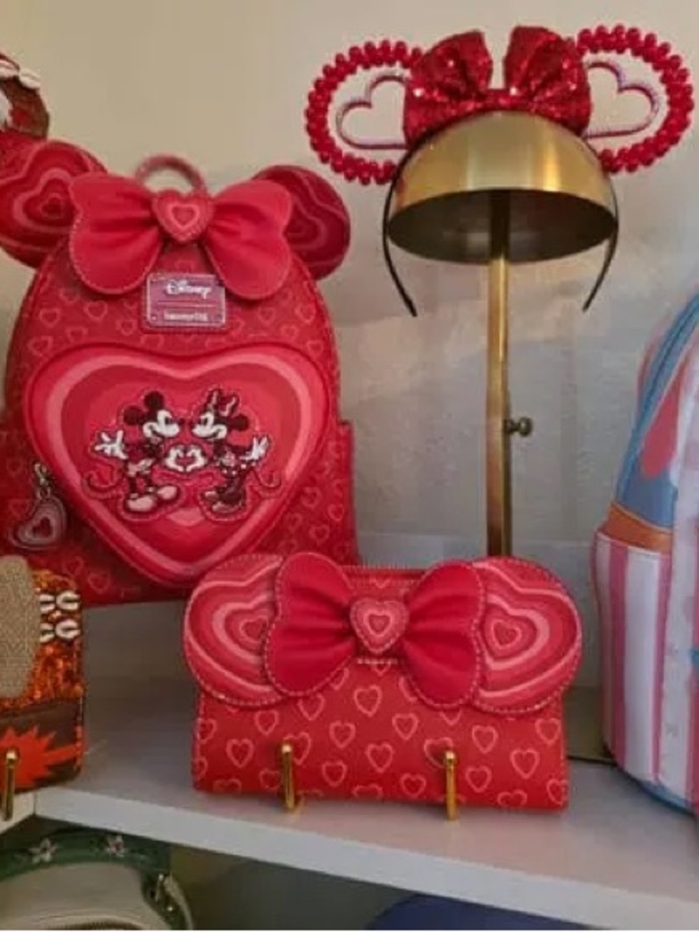 Loungefly Exclusive Disney Red & Pink Minnie and Mickey Heart Mini Backpack - Picture 3 of 9